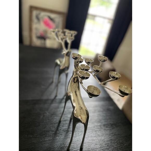 Set of 2 Pottery Barn Silver Reindeer 20” Candle Holder Christmas Décor Holiday - Picture 16 of 16